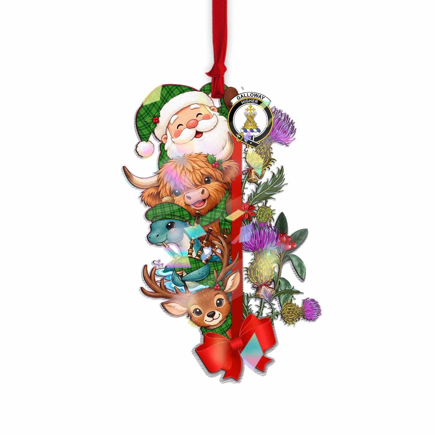 Galloway Tartan Crest Christmas Hologram Ornament Scottish Highland Cow Nessie Deer Thistle