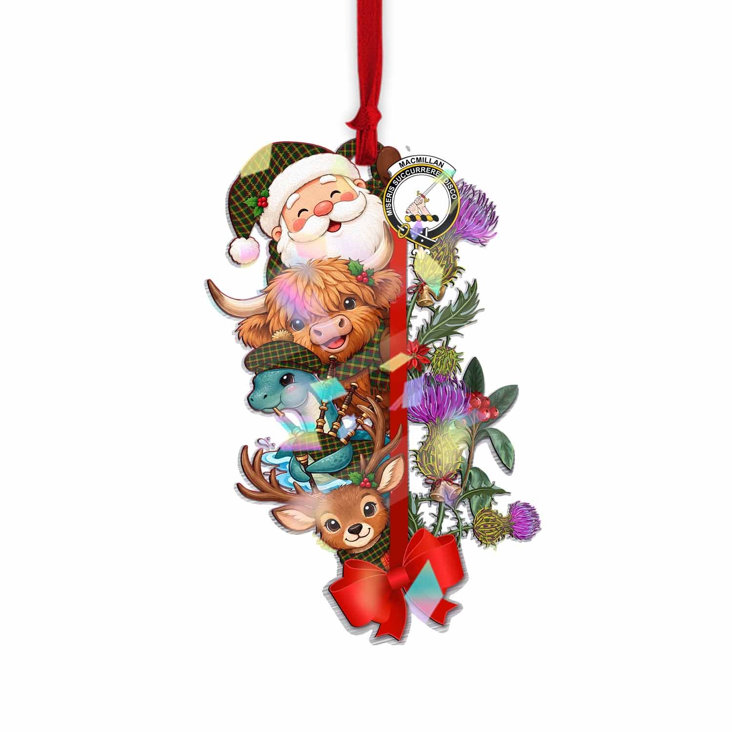 MacMillan (McMillan) Tartan Crest Christmas Hologram Ornament Scottish Highland Cow Nessie Deer Thistle