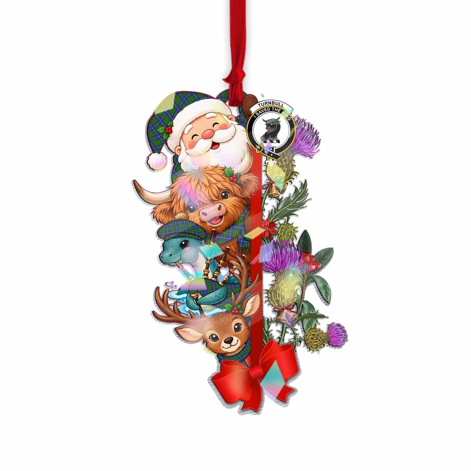 Turnbull Tartan Crest Christmas Hologram Ornament Scottish Highland Cow Nessie Deer Thistle