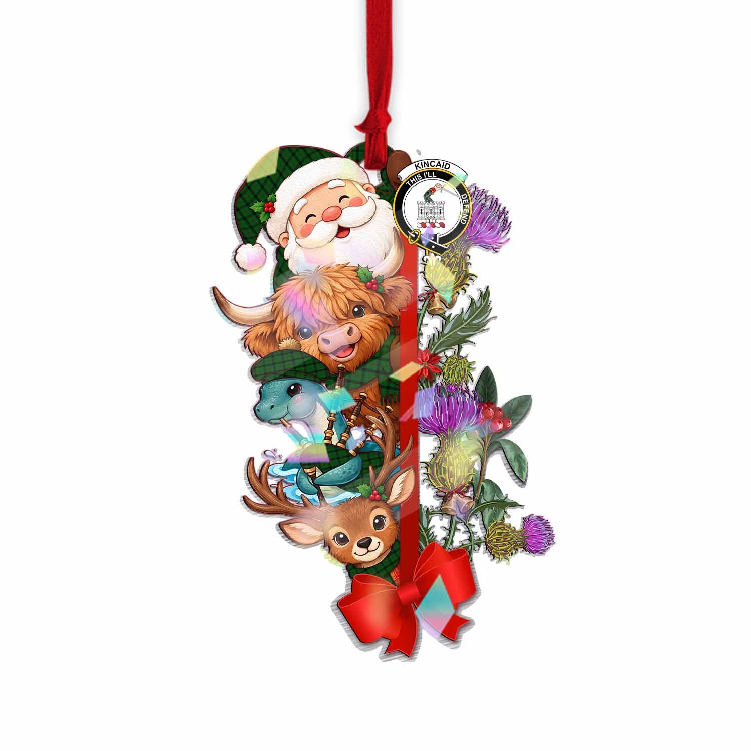 Kincaid Tartan Crest Christmas Hologram Ornament Scottish Highland Cow Nessie Deer Thistle