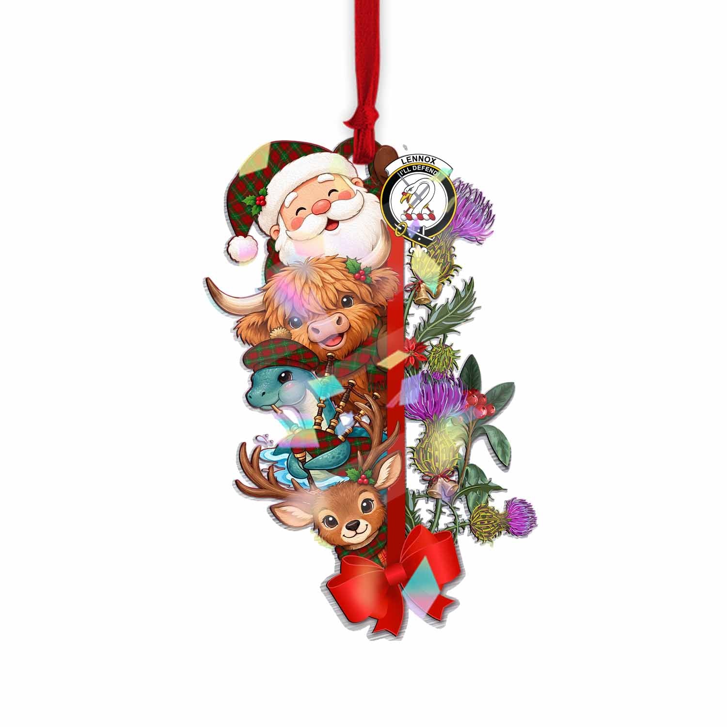 Lennox Tartan Crest Christmas Hologram Ornament Scottish Highland Cow Nessie Deer Thistle