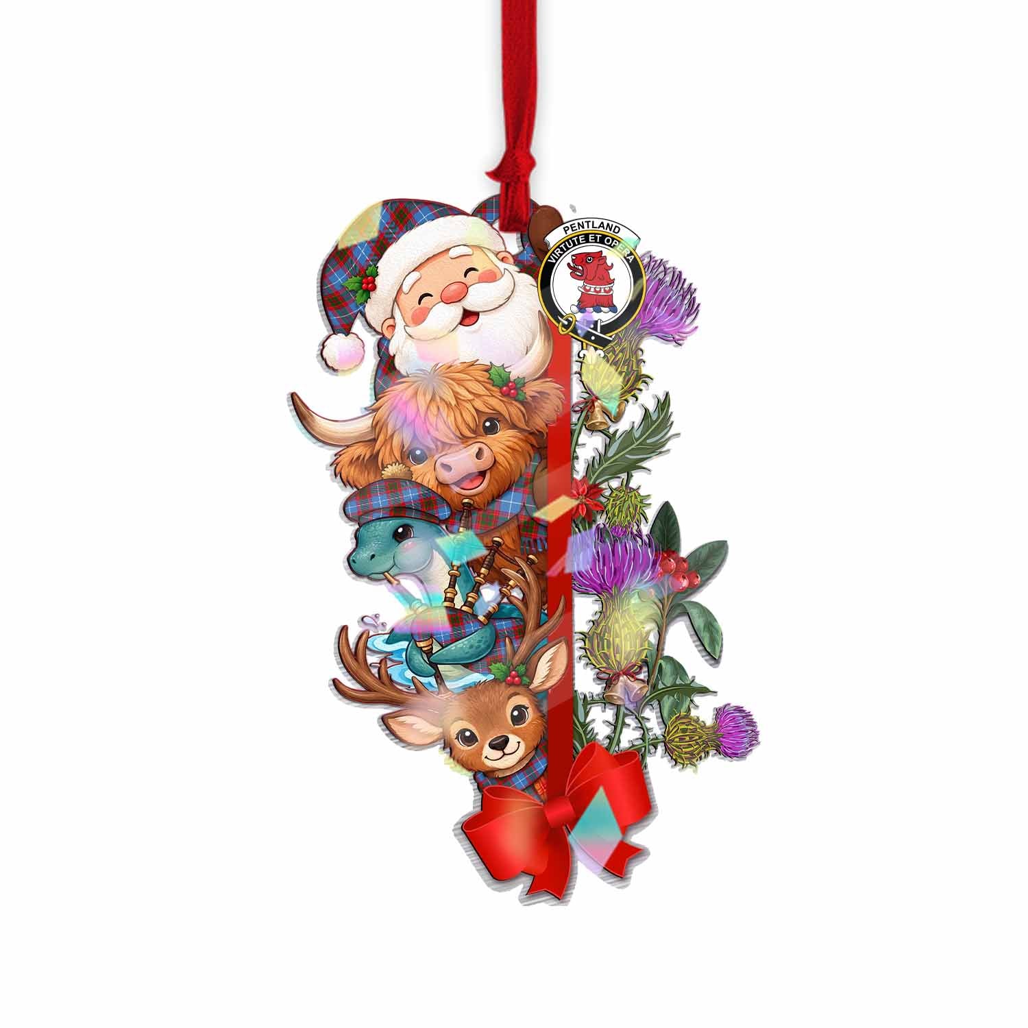 Pentland Tartan Crest Christmas Hologram Ornament Scottish Highland Cow Nessie Deer Thistle