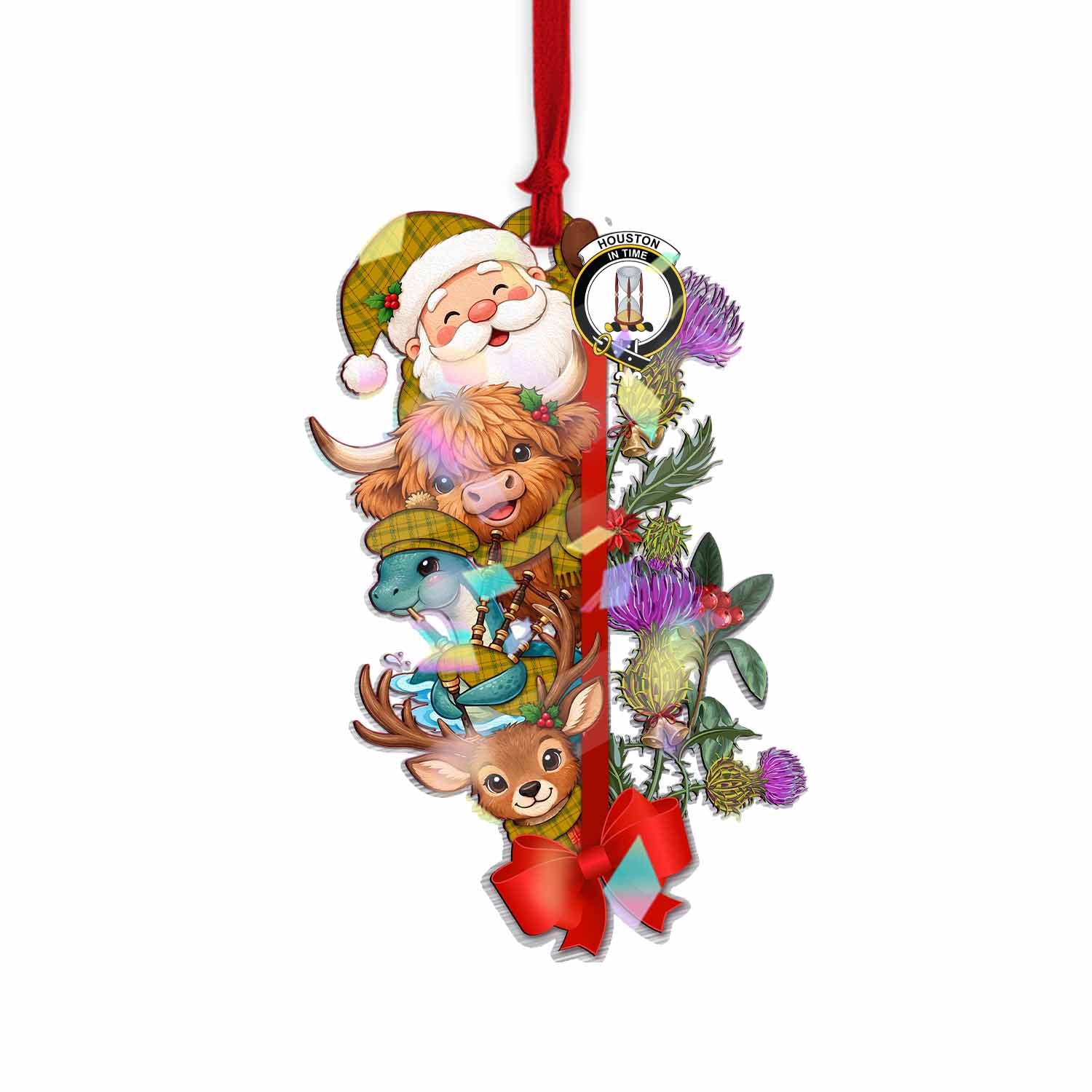 Houston Tartan Crest Christmas Hologram Ornament Scottish Highland Cow Nessie Deer Thistle
