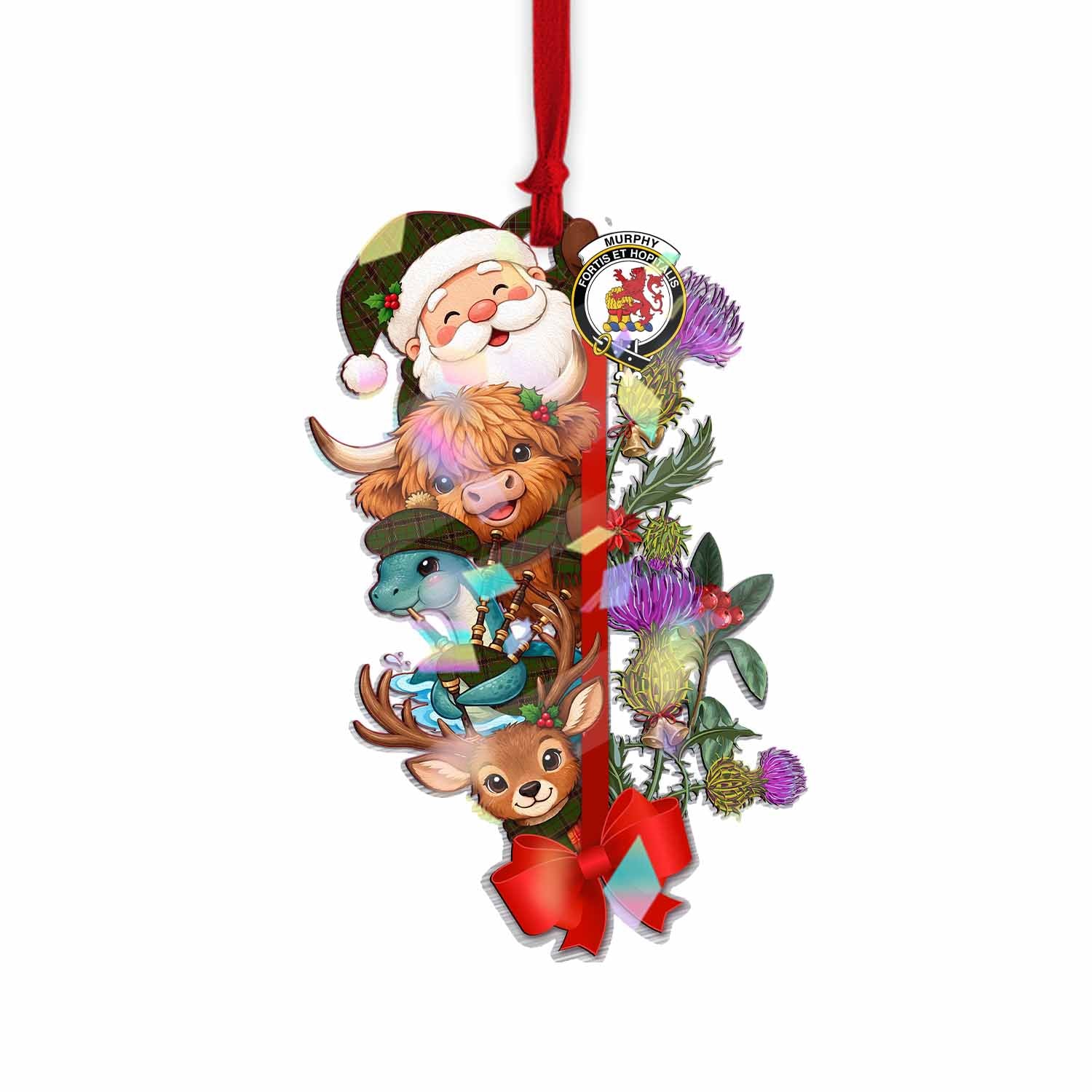 Murphy Tartan Crest Christmas Hologram Ornament Scottish Highland Cow Nessie Deer Thistle