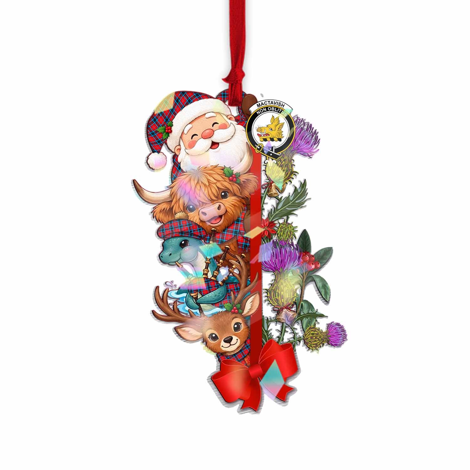 MacTavish (McTavish) Tartan Crest Christmas Hologram Ornament Scottish Highland Cow Nessie Deer Thistle