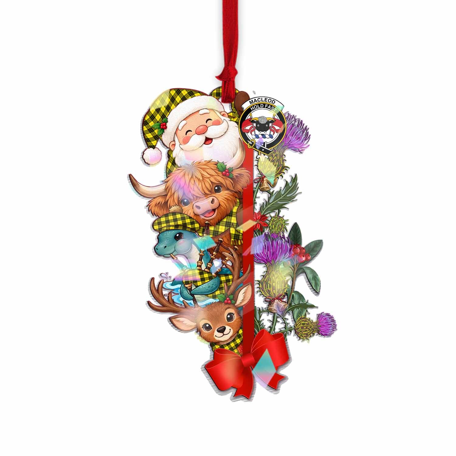 MacLeod (McLeod) Tartan Crest Christmas Hologram Ornament Scottish Highland Cow Nessie Deer Thistle
