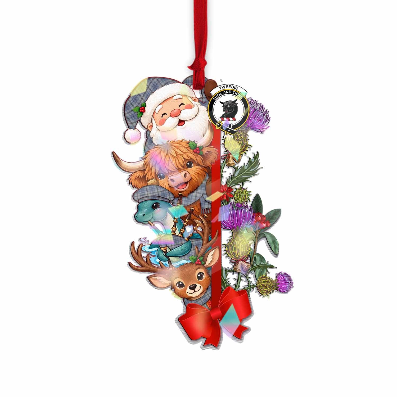 Tweedie Tartan Crest Christmas Hologram Ornament Scottish Highland Cow Nessie Deer Thistle