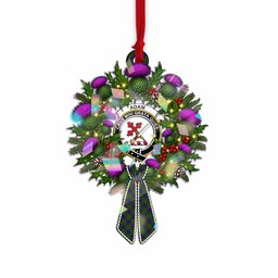 Adam Tartan Crest Christmas Scottish Thistle Wreath Bow Hologram Ornament