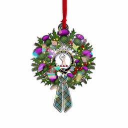 Cathcart Tartan Crest Christmas Scottish Thistle Wreath Bow Hologram Ornament