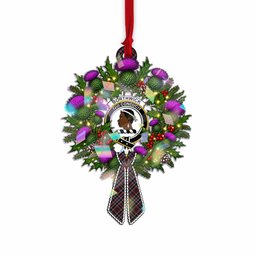 Borthwick Tartan Crest Christmas Scottish Thistle Wreath Bow Hologram Ornament