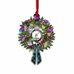 Guthrie Tartan Crest Christmas Scottish Thistle Wreath Bow Hologram Ornament