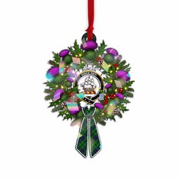 Duncan Tartan Crest Christmas Scottish Thistle Wreath Bow Hologram Ornament