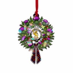 Brown (Broun) Tartan Crest Christmas Scottish Thistle Wreath Bow Hologram Ornament