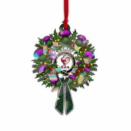 Cockburn Tartan Crest Christmas Scottish Thistle Wreath Bow Hologram Ornament