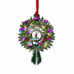 Davidson Tartan Crest Christmas Scottish Thistle Wreath Bow Hologram Ornament