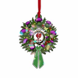 Currie Tartan Crest Christmas Scottish Thistle Wreath Bow Hologram Ornament