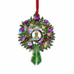 Galloway Tartan Crest Christmas Scottish Thistle Wreath Bow Hologram Ornament