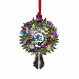 Bowie Tartan Crest Christmas Scottish Thistle Wreath Bow Hologram Ornament