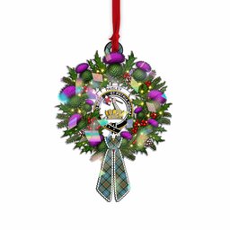Paisley Tartan Crest Christmas Scottish Thistle Wreath Bow Hologram Ornament