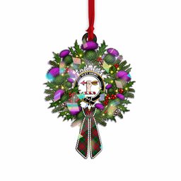 MacCulloch (McCulloch) Tartan Crest Christmas Scottish Thistle Wreath Bow Hologram Ornament