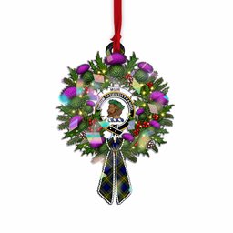 Muir Tartan Crest Christmas Scottish Thistle Wreath Bow Hologram Ornament