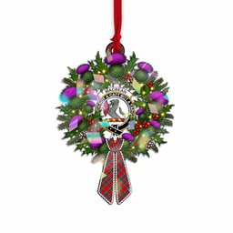 MacBean (MacBain) Tartan Crest Christmas Scottish Thistle Wreath Bow Hologram Ornament