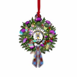 Preston Tartan Crest Christmas Scottish Thistle Wreath Bow Hologram Ornament
