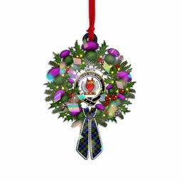 Smith Tartan Crest Christmas Scottish Thistle Wreath Bow Hologram Ornament