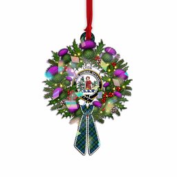 Lyon Tartan Crest Christmas Scottish Thistle Wreath Bow Hologram Ornament