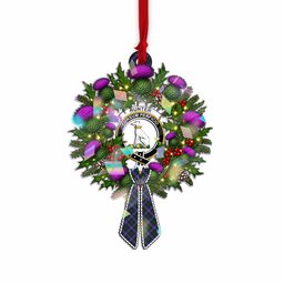 Hunter (Hunterston) Tartan Crest Christmas Scottish Thistle Wreath Bow Hologram Ornament