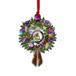 MacPhee (McPhee) Tartan Crest Christmas Scottish Thistle Wreath Bow Hologram Ornament