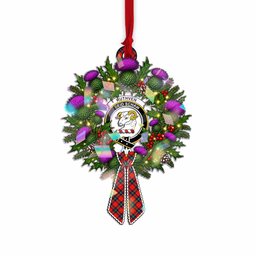 Ruthven Tartan Crest Christmas Scottish Thistle Wreath Bow Hologram Ornament