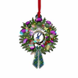 Stirling Tartan Crest Christmas Scottish Thistle Wreath Bow Hologram Ornament