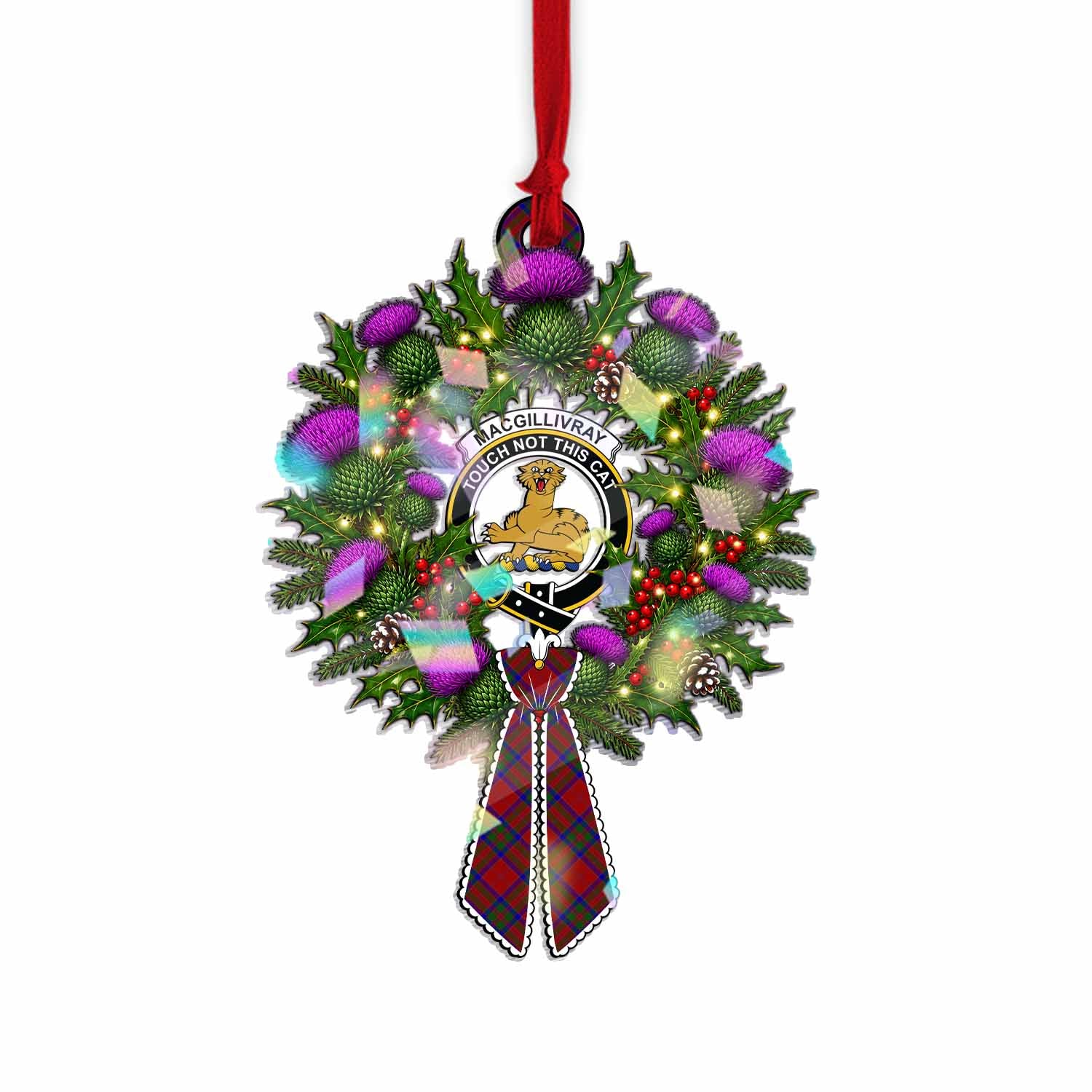 MacGillivray (McGillivray) Tartan Crest Christmas Scottish Thistle Wreath Bow Hologram Ornament