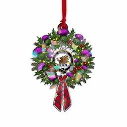 Leslie Tartan Crest Christmas Scottish Thistle Wreath Bow Hologram Ornament