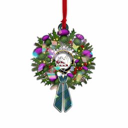 Lockhart Tartan Crest Christmas Scottish Thistle Wreath Bow Hologram Ornament