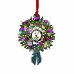Keith Tartan Crest Christmas Scottish Thistle Wreath Bow Hologram Ornament