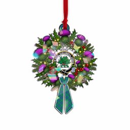 Irvine Tartan Crest Christmas Scottish Thistle Wreath Bow Hologram Ornament