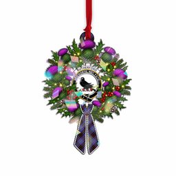 Rutherford Tartan Crest Christmas Scottish Thistle Wreath Bow Hologram Ornament