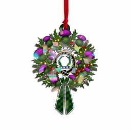 MacArthur (McArthur) Tartan Crest Christmas Scottish Thistle Wreath Bow Hologram Ornament