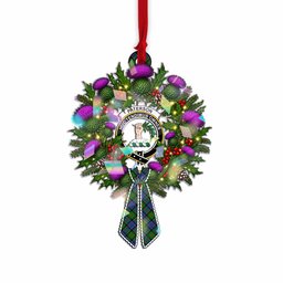 Paterson Tartan Crest Christmas Scottish Thistle Wreath Bow Hologram Ornament