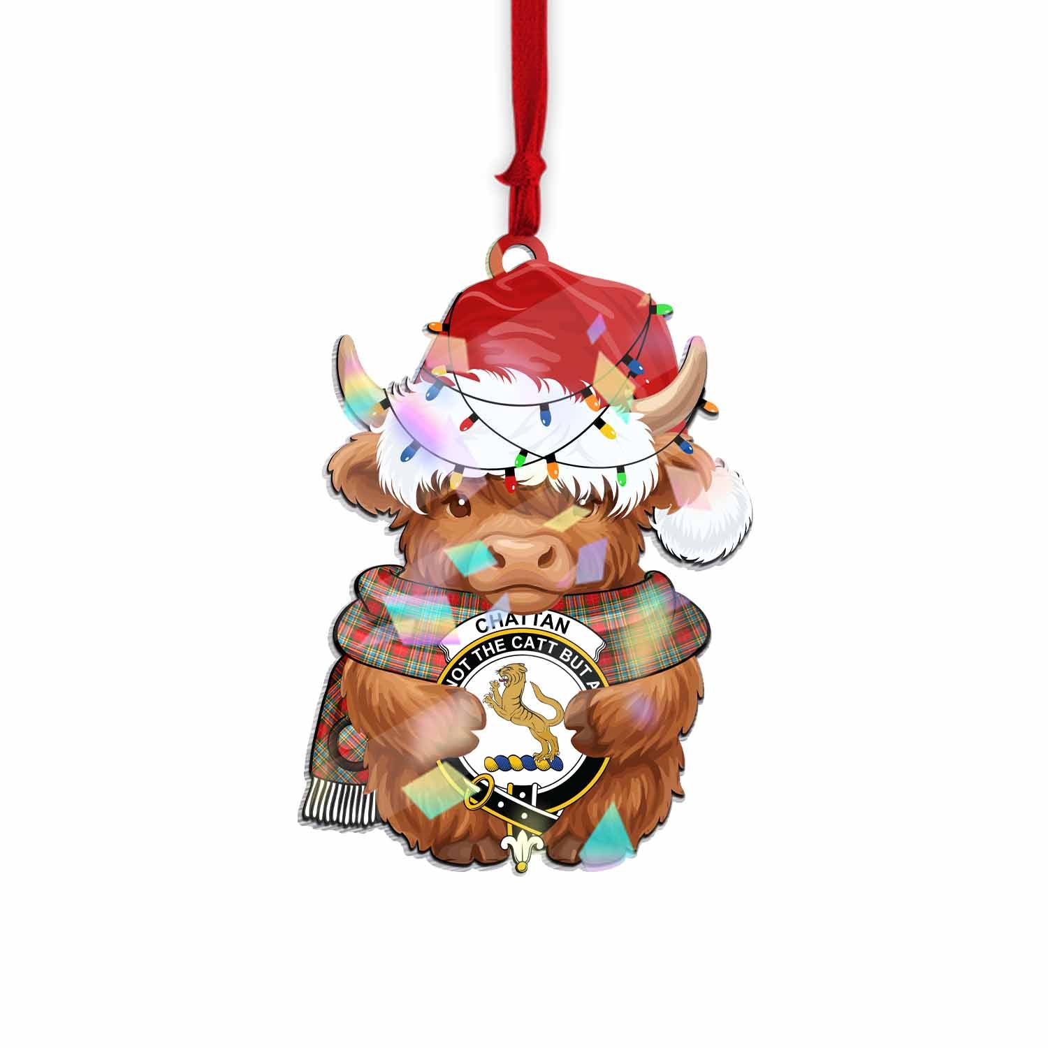 Chattan Christmas Baby Highland Coo Clan Crest Hologram Ornament