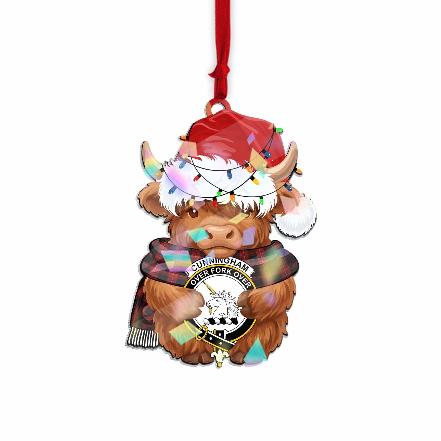Cunningham Christmas Baby Highland Coo Clan Crest Hologram Ornament