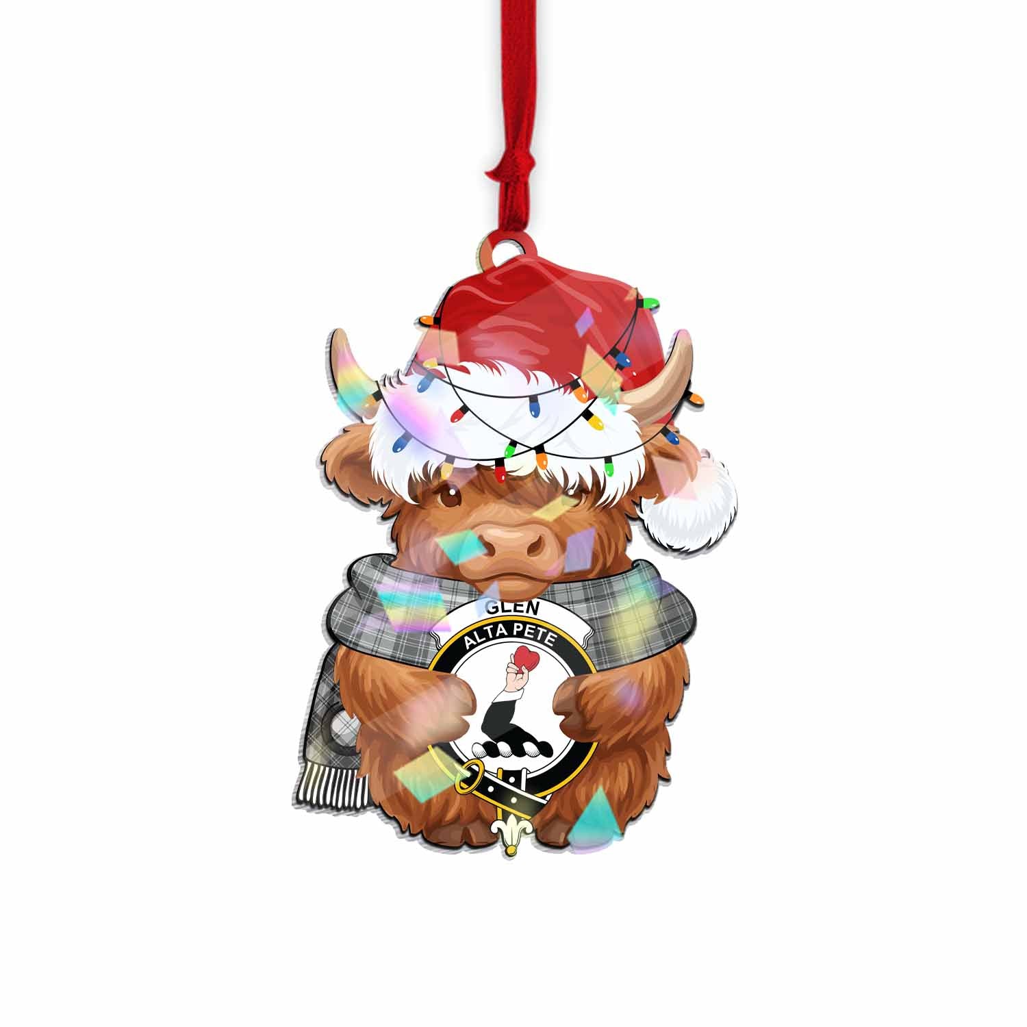 Glen Christmas Baby Highland Coo Clan Crest Hologram Ornament