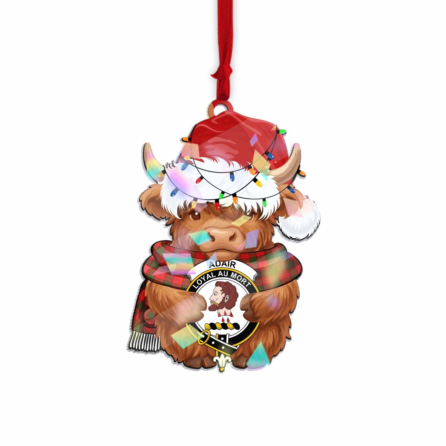 Adair Christmas Baby Highland Coo Clan Crest Hologram Ornament