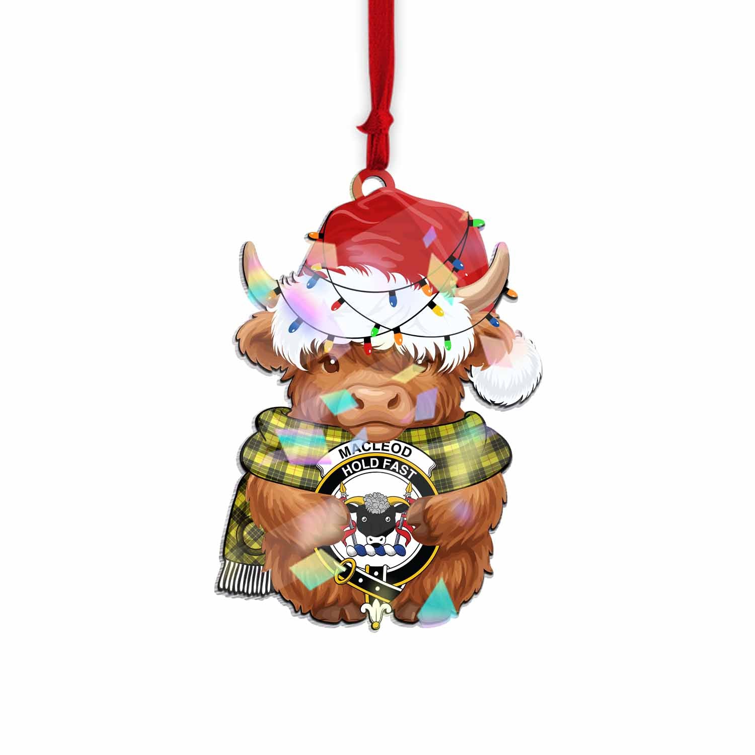 MacLeod (McLeod) Christmas Baby Highland Coo Clan Crest Hologram Ornament