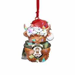 Menzies Christmas Baby Highland Coo Clan Crest Hologram Ornament