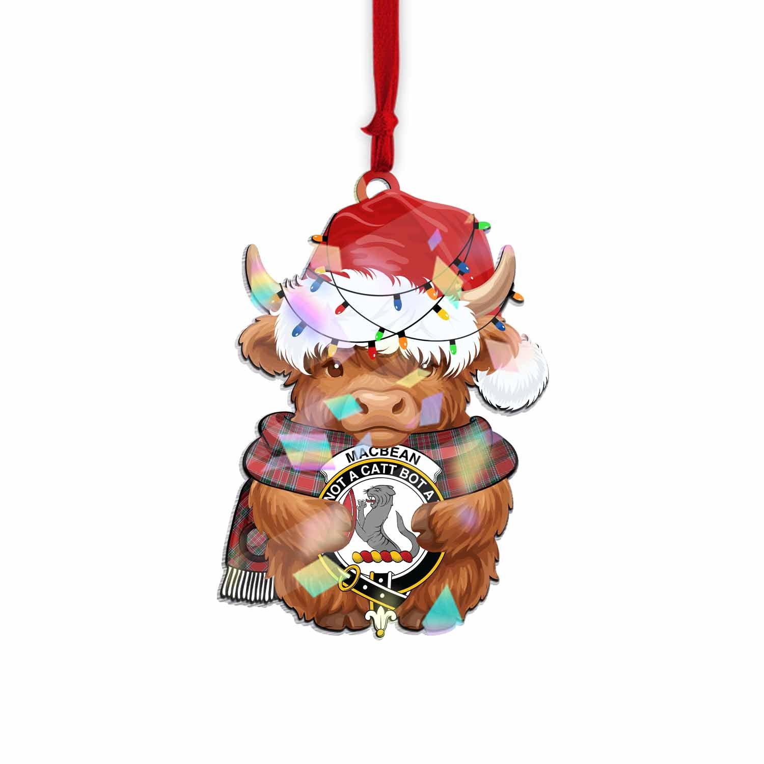 MacBean (MacBain) Christmas Baby Highland Coo Clan Crest Hologram Ornament