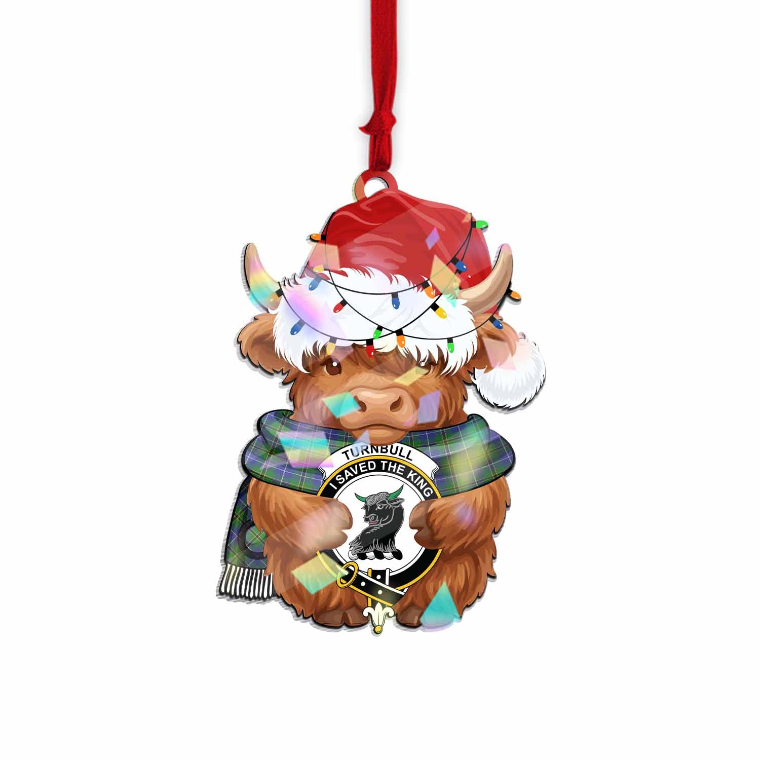 Turnbull Christmas Baby Highland Coo Clan Crest Hologram Ornament