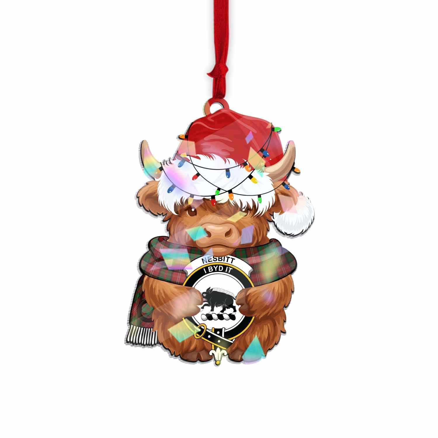 Nesbitt (Nisbet) Christmas Baby Highland Coo Clan Crest Hologram Ornament